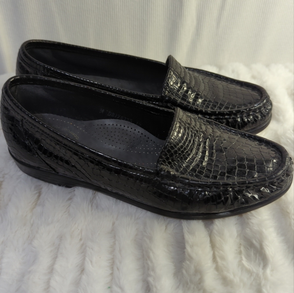 SAS Tripad Loafers Comfort Shoes Black‎ Patent Leather Croc Print Womens 7